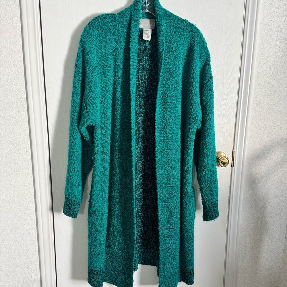 Green Textured Knit Open-Front Cardigan | Size M - Picture 2 of 6